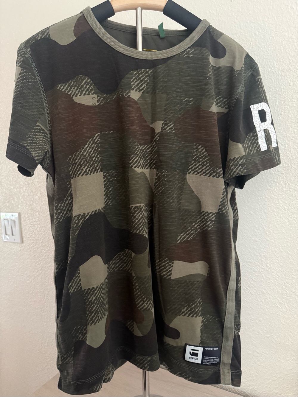 G-Star Men's Camo Short Sleeve Tee in Olive and Dark Green